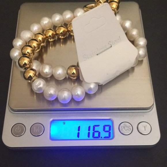 HIP-HOP Necklace - PEARLS & STAINLESS STEEL - Picture 6 of 6